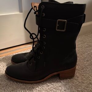 Black Combat Moto Boots with Lace-Up Design